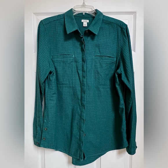 L.L.Bean Vintage Flannel Micro Plaid Teal Blue Large Women’s Shirt Shacket - Picture 15 of 16